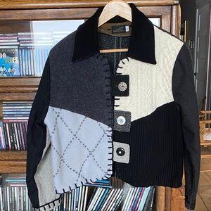 Upcycled Wool BAABAAZUZU Jacket Black/white/Grey/Blue Colour Pallet Size Medium
